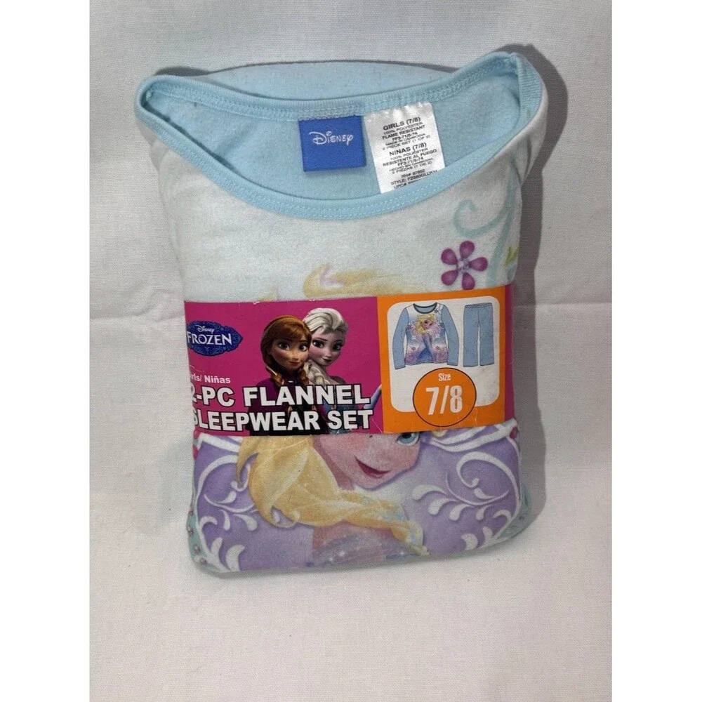 Disney Frozen Girls Flannel Pajama Set 2PC Size 7/8 Elsa Anna Blue Read